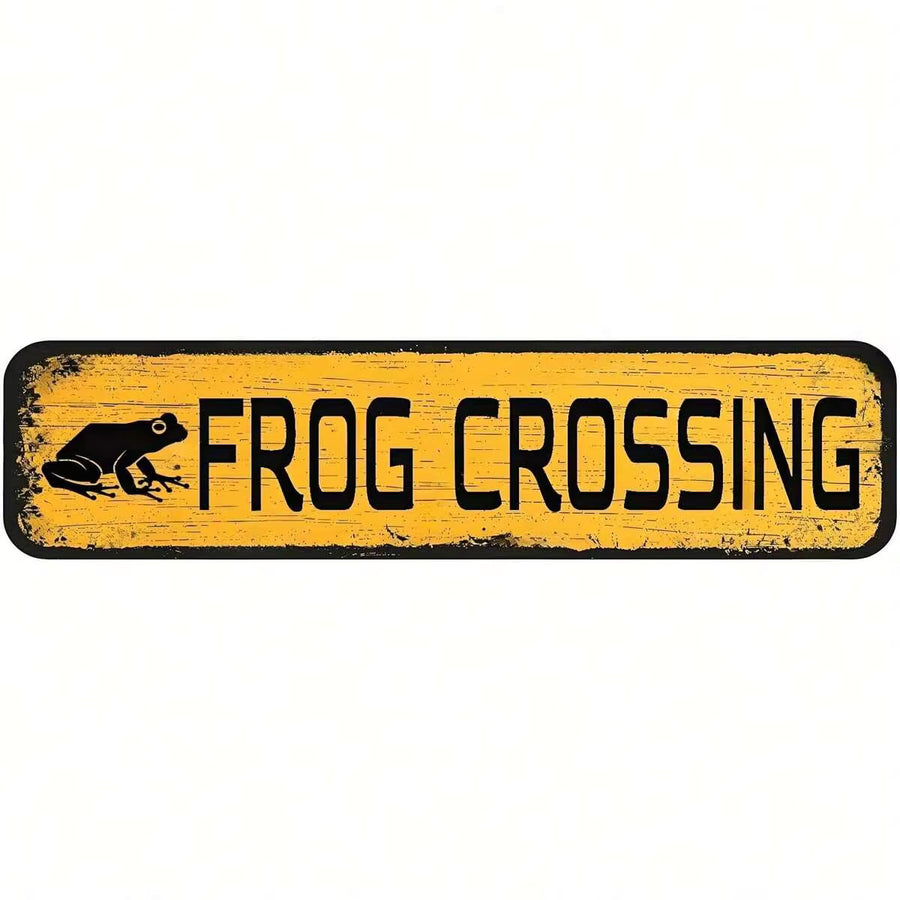 Frog Crossing Antique Metal Sign - Optimistic Yellow And Black Wall Decoration For Home, Garden Or Farm - 4x 16inch , Avoid Frog Design, Frog Garden Decoration LC